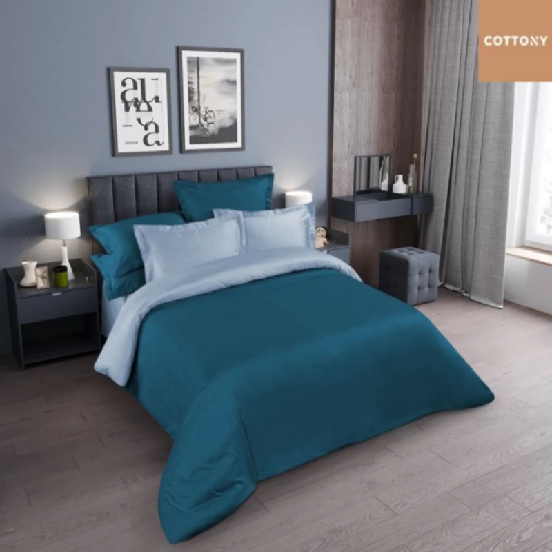 Постельное белье (комплект) Cottony SLPP Turcoaz Uniton, Двуспальный Евро, Люкс-сатин, Бирюзовый