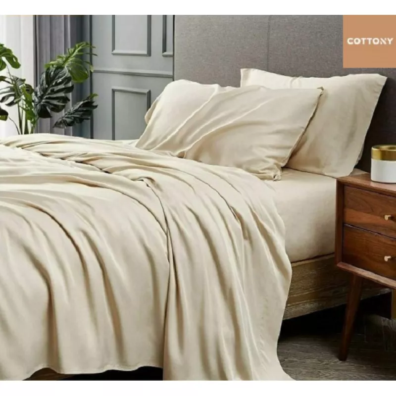 Lenjerie de pat Cottony SLPSL SATIN BEJ UNITON, 2 persoane, Satin de Lux, Bej