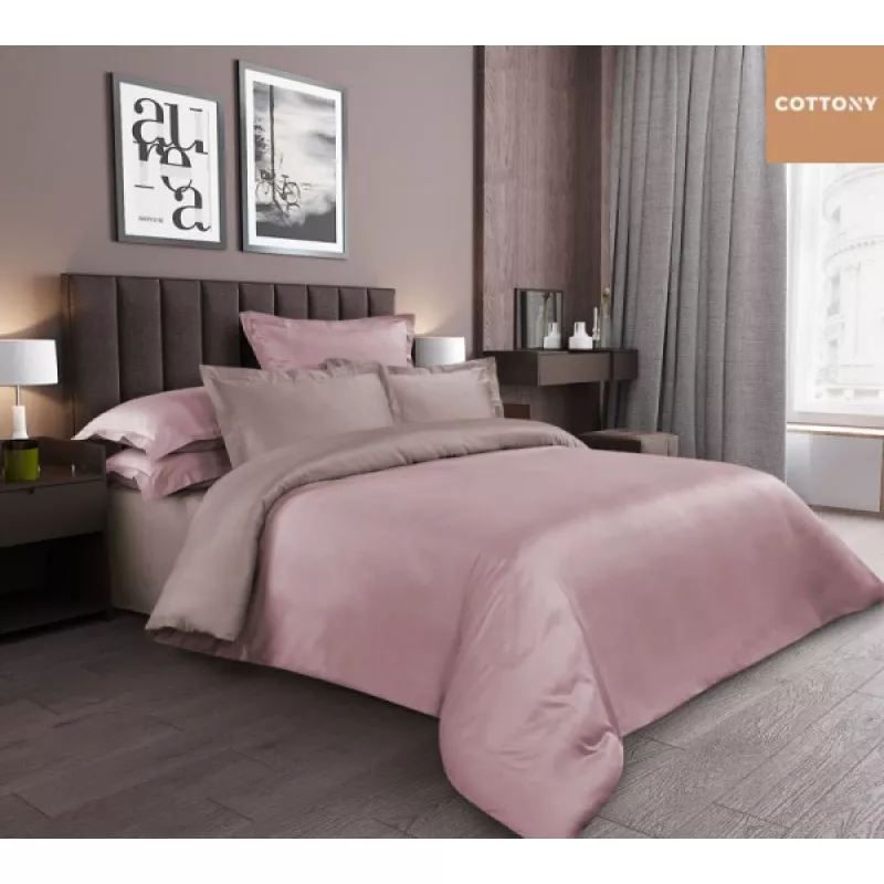 Lenjerie de pat Cottony SLPSL MOUVE MOCCA UNITON, 2 persoane, Satin de Lux, Mov, Mocca