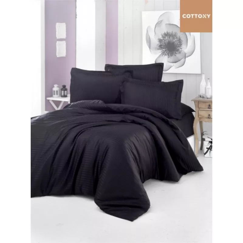 Lenjerie de pat Cottony SLPSL STRIPE SATIN BLACK, 2 persoane, Satin de Lux, Negru