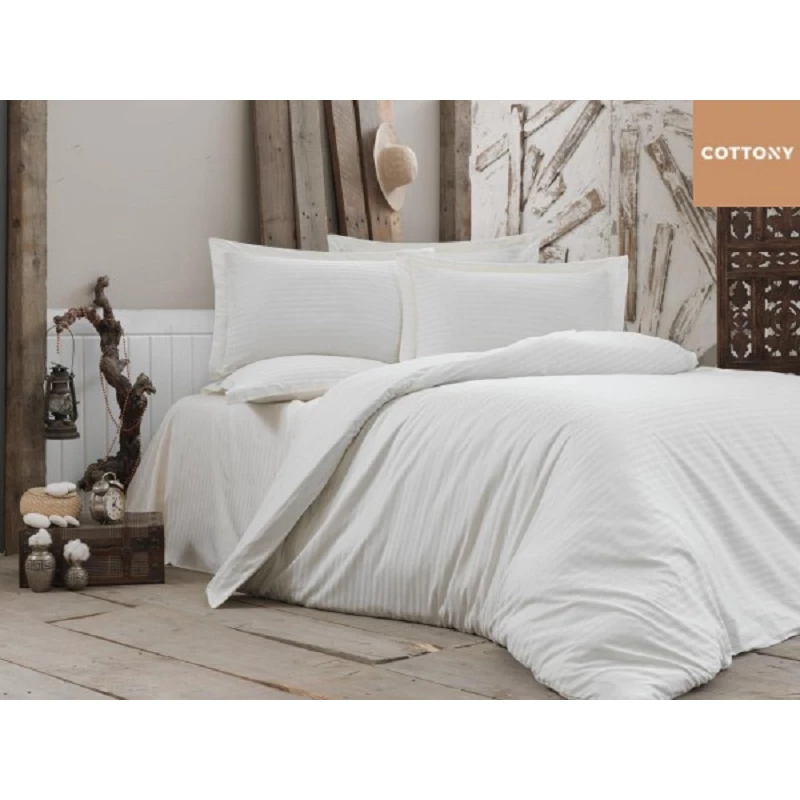 Lenjerie de pat Cottony SLPSL STRIPE SATIN IVORY NR2, 2 persoane, Satin de Lux, Ivory