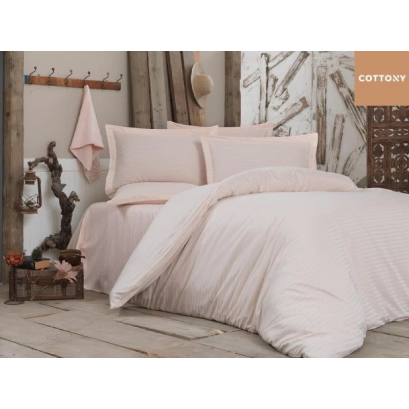 Lenjerie de pat Cottony SLPSL STRIPE SATIN PEACH NR3, 2 persoane, Satin de Lux, Piersic