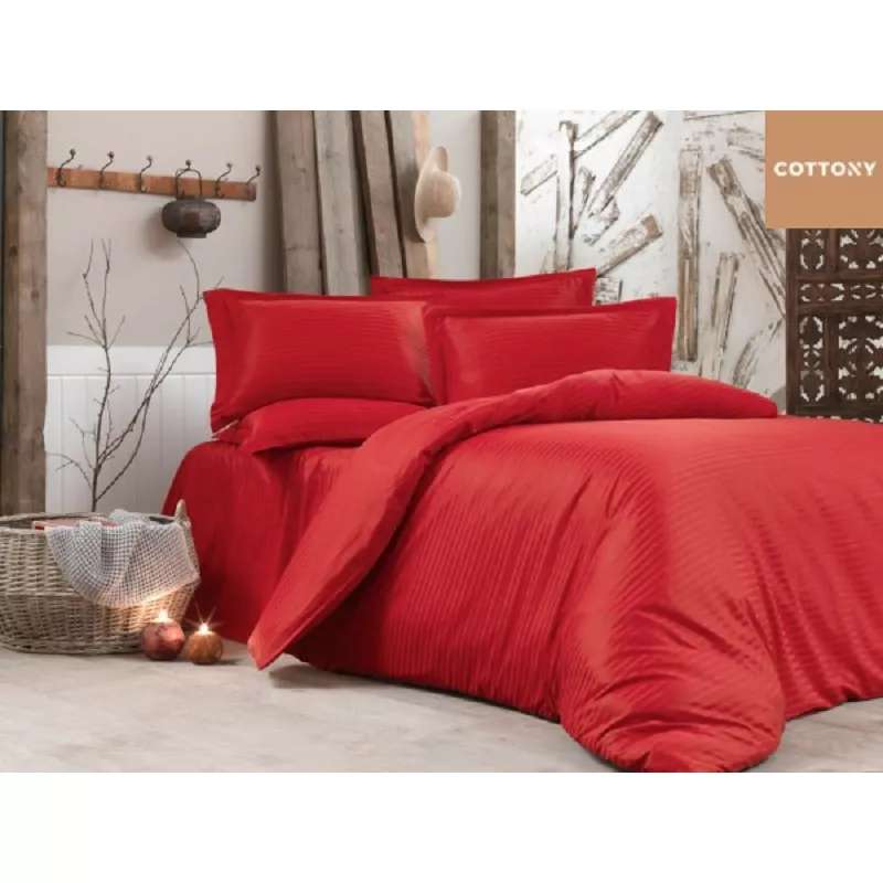 Lenjerie de pat Cottony SLPSL STRIPE SATIN RED, 2 persoane, Satin de Lux, Rosu