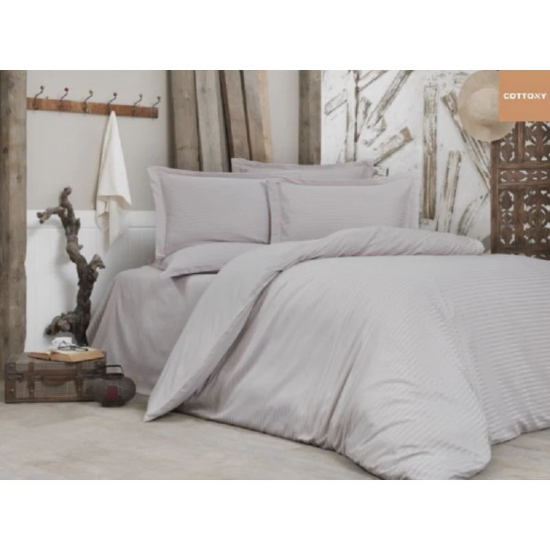 Lenjerie de pat Cottony SLPSL STRIPE SATIN VIZON, 2 persoane, Satin de Lux, Gri