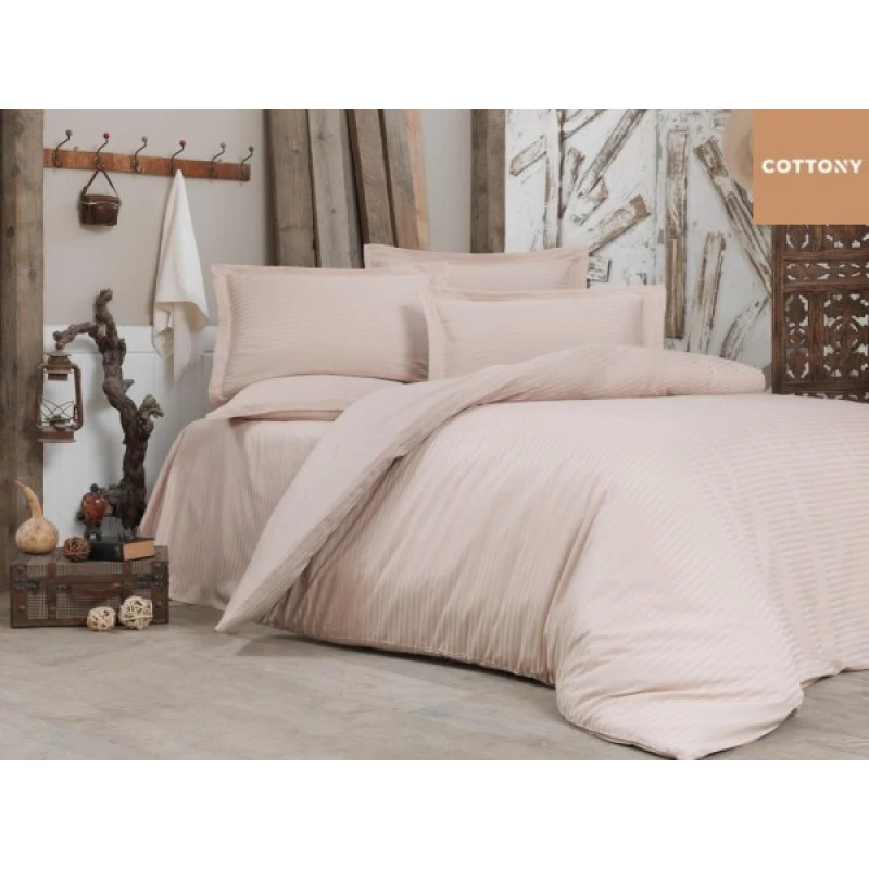 Lenjerie de pat Cottony SLPSL STRIPE VANILLA, 1 persoana, Satin de Lux, Vanilie