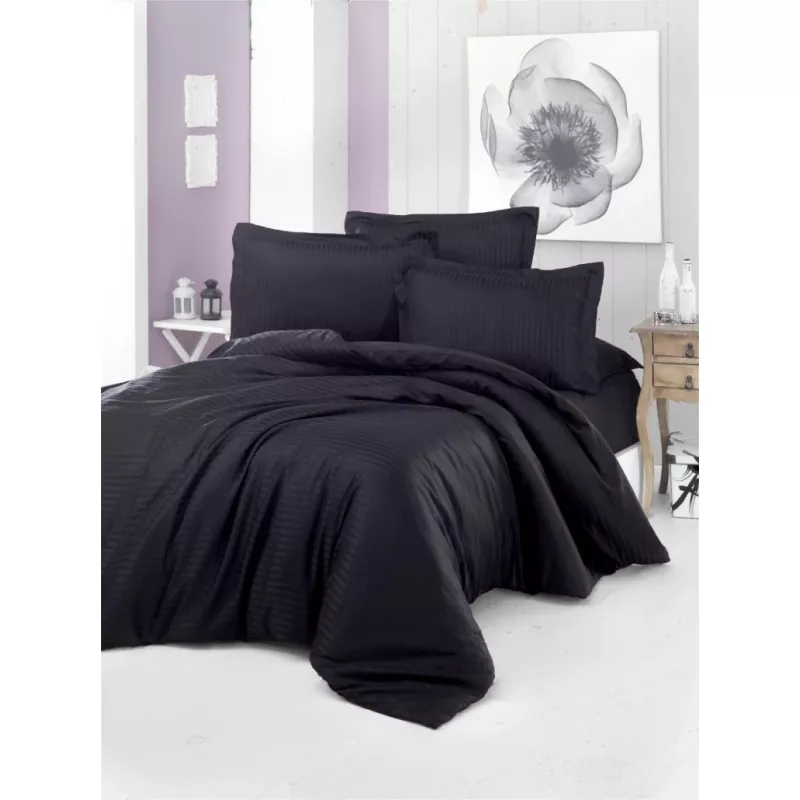 Lenjerie de pat Cottony SLPSL STRIPE SATIN BLACK, 1 persoana, Satin de Lux, Negru