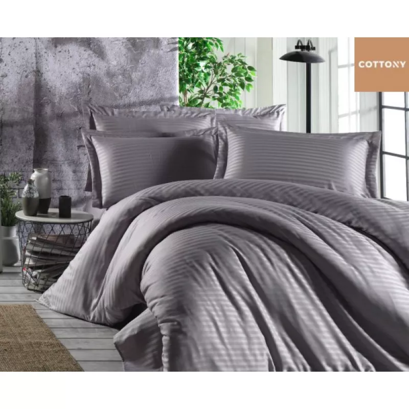Lenjerie de pat Cottony SLPSL STRIPE SATIN CHARCOAL, 1 persoana, Satin de Lux, Charcoal