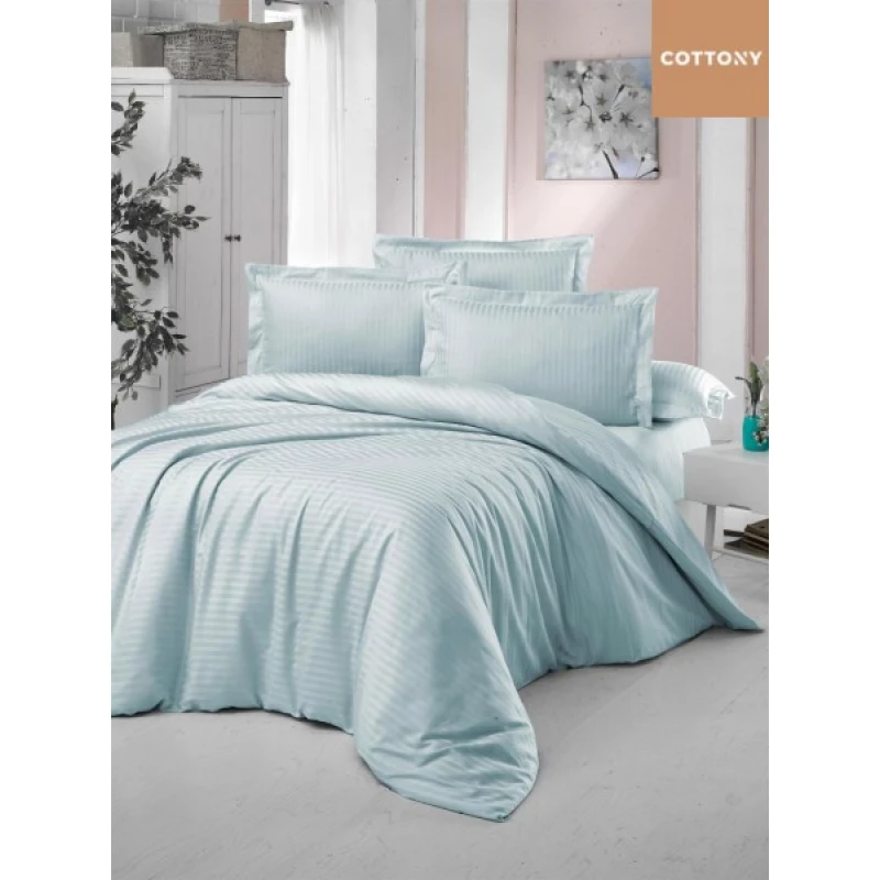 Lenjerie de pat Cottony SLPSL STRIPE SATIN MENTA, 1 persoana, Satin de Lux, Menta