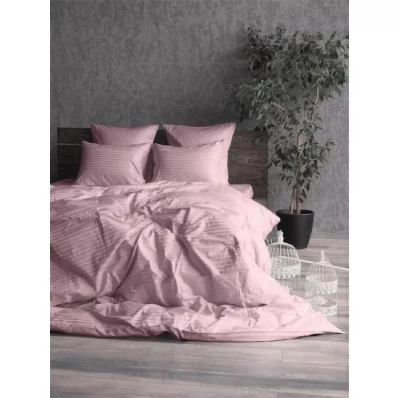 Lenjerie de pat Cottony SLPSL STRIPE SATIN PUDRA (240), 1 persoana, Satin de Lux, Pudra