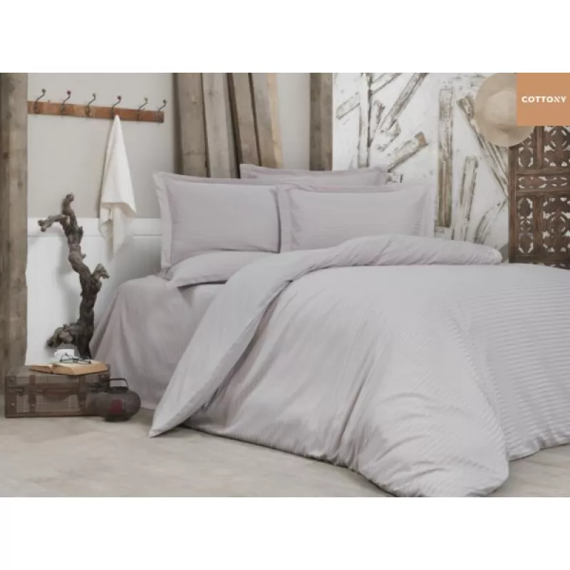 Lenjerie de pat Cottony SLPSL STRIPE SATIN VIZON, 1 persoana, Satin de Lux, Gri
