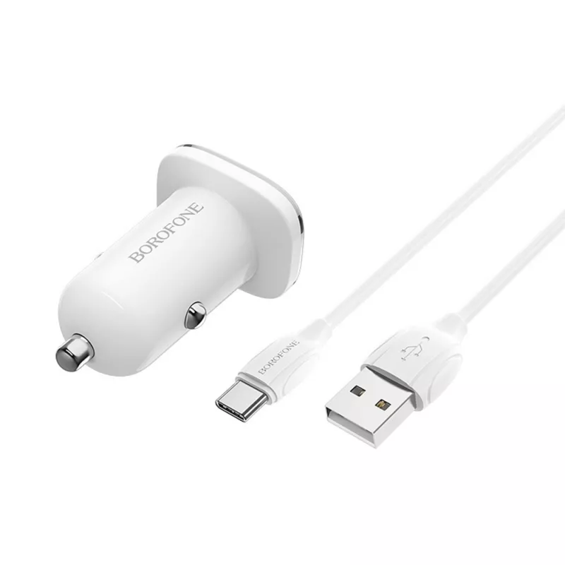 Aвтомобильное зарядное устройство Borofone Car Charger with Type-C Cable BZ12A Lasting, White