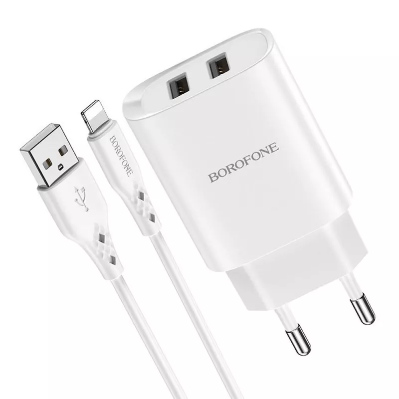 Aвтомобильное зарядное устройство Borofone Wall Charger with Lightning Сable BN2 (EU), White