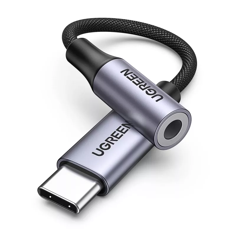 Кабель UGREEN USB-C to 3.5mm M/F Aluminum Shell with Braided 10cm, Space Gray