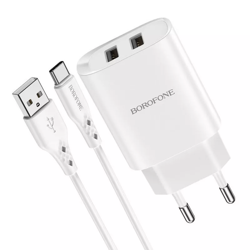 Incarcator masina Borofone 2XUSB 2.1A WITH MICROUSB СABLE BN2 (EU), WHITE