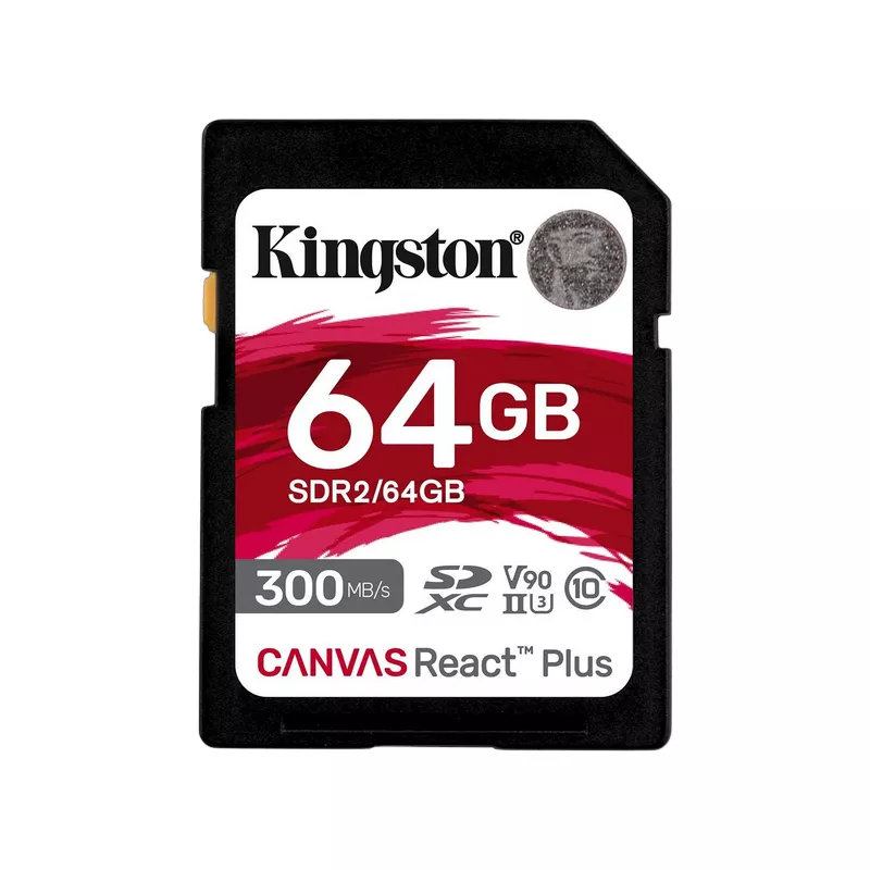 Карта памяти KINGSTON CANVAS REACT PLUS (SDR2/64GB), SD 64GB, Class10 UHS-II U3 (V90)