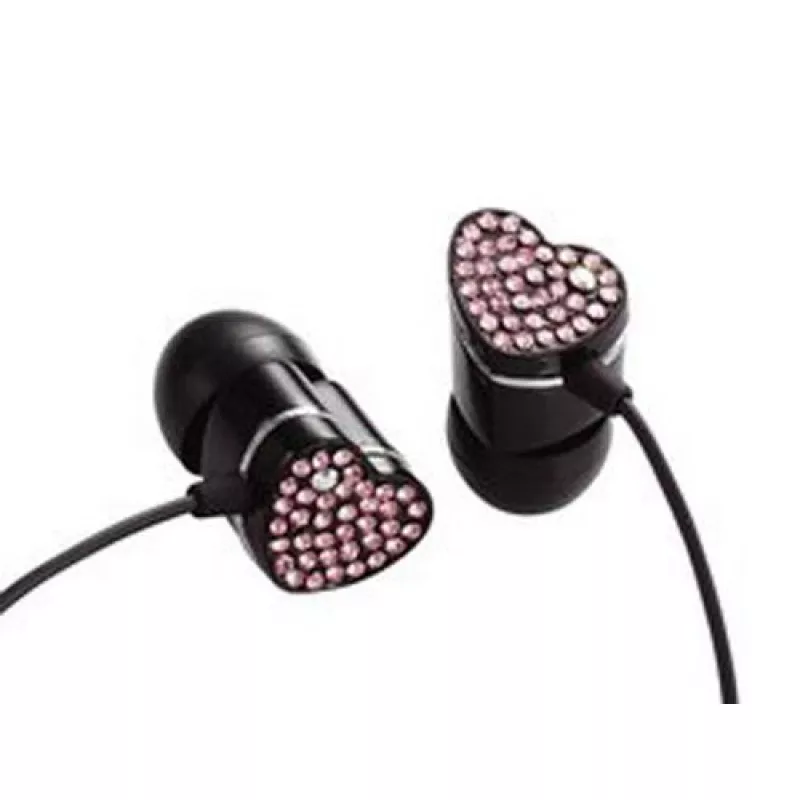 Casti cu fir ELECOM HEART GEM DROPS (E11002) BLACK, PINK TOPAZ