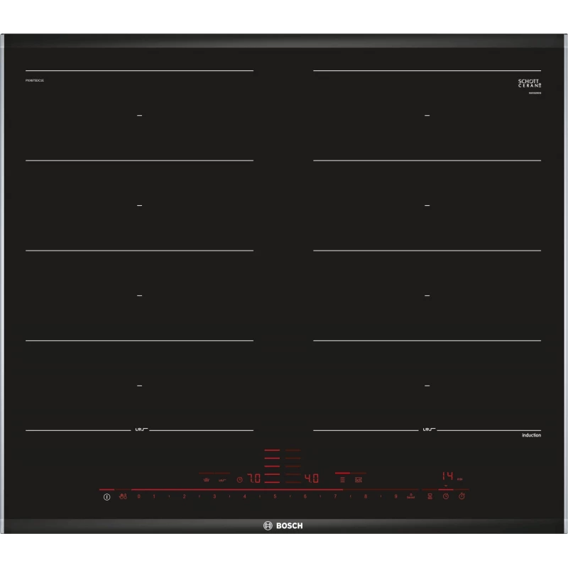 Plita incorporabila cu inductie BOSCH PXX675DC1E, 4 arzatoare, Vitroceramica, Negru