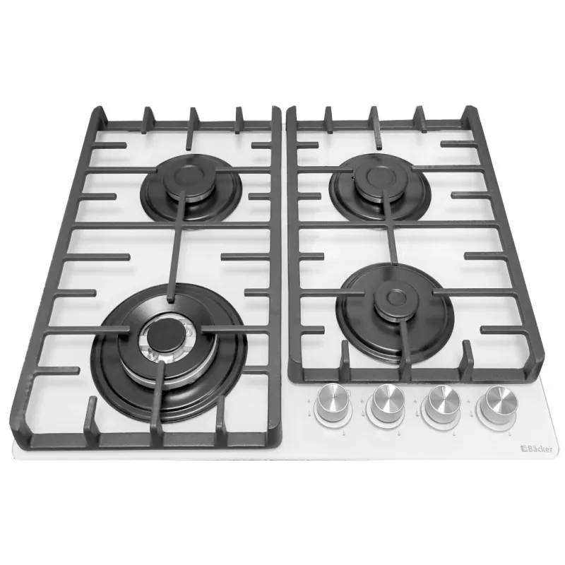 Plita incorporabila cu gaz BACKER BIH60-404F WH, 4 arzatoare, Sticla calita, Aprindere electrica, Alb