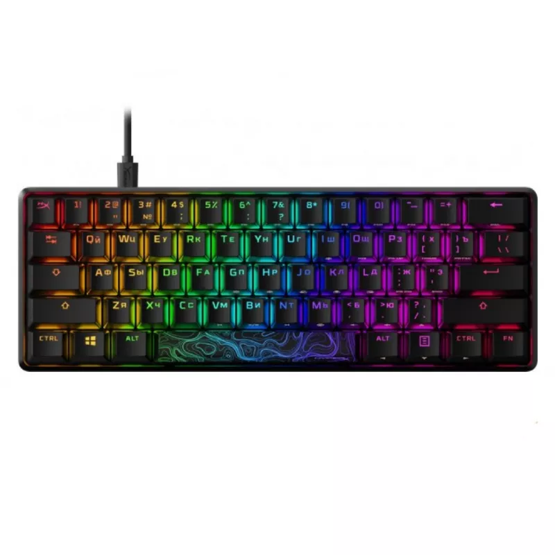 Gaming keyboard HyperX Alloy Origins 60 Black Mechanical Gaming Keyboard (RU), Mechanical keys (HyperX Red key switch) Backlight (RGB), Petite 60% form factor, Ultra-portable design, Full aircraft-grade aluminum body, USB