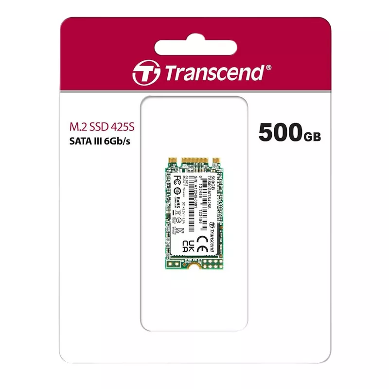 SSD TRANSCEND TS500GMTS425S, M.2 SATA SSD  500GB, 42mm, R/W:530/480MB/s, 50K/75K IOPS, 180 TBW, 3DTLC