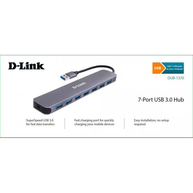 USB Hub D-LINK DUB-1370/B2A, FAST CHARGE, POWER ADAPTER