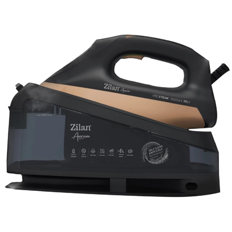 Statie de calcat cu abur Zilan ZLN4261, 3300 W, 1.5 l, 55 g/min, 120 g/min, Ceramica, Negru, Auriu