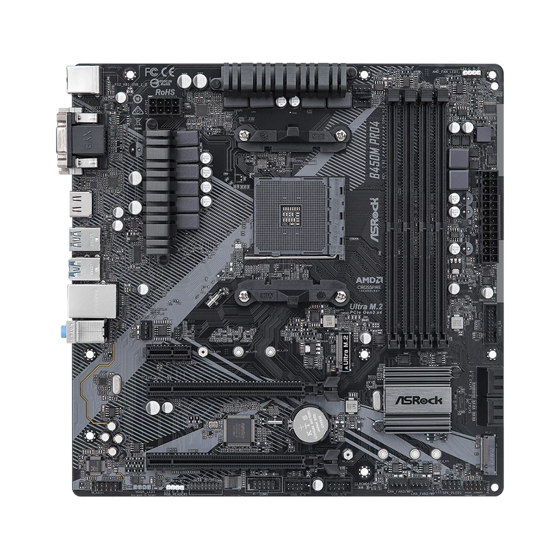 Placa de baza ASROCK AM4 B450M PRO4 R2.0, Micro-ATX, AMD B450, DDR4 SDRAM, RAM: 128 GB