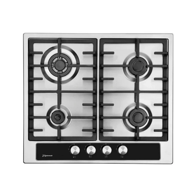 Plita incorporabila cu gaz MASTERCOOK VEGA MC-E 4265 TEXTURE BL GLASS, 4 arzatoare, Arzator Wok, Inox, Aprindere electrica, Argintiu