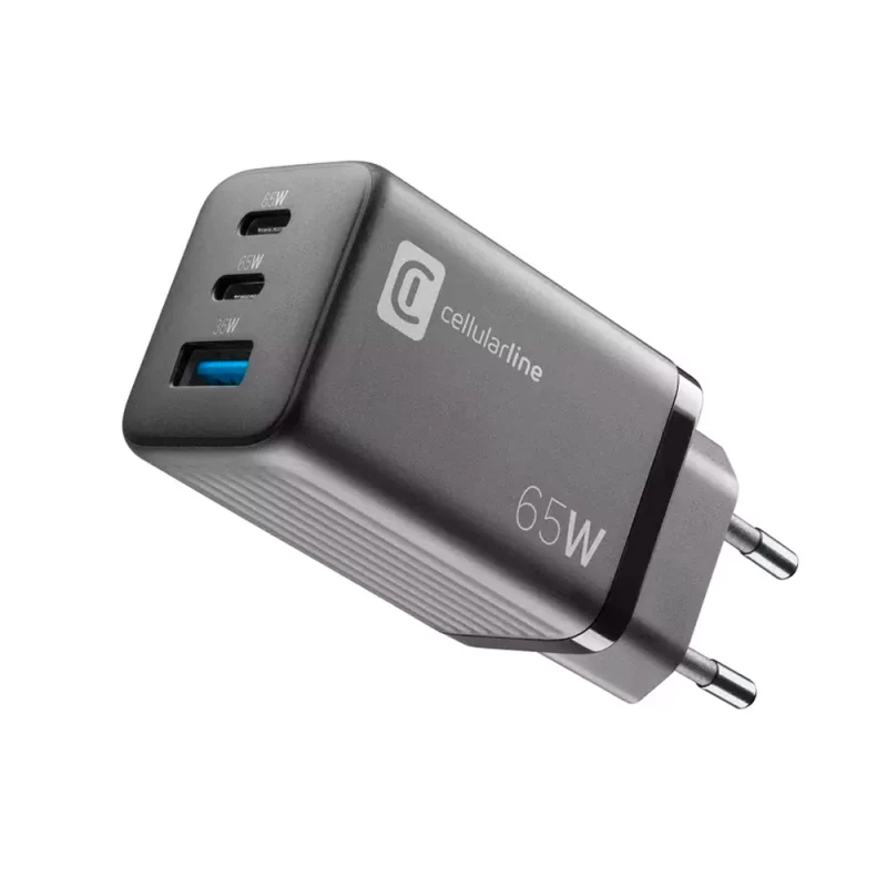 Incarcator Cellular Line 3 PORTS, 2 PD + USB, 65W, BLACK