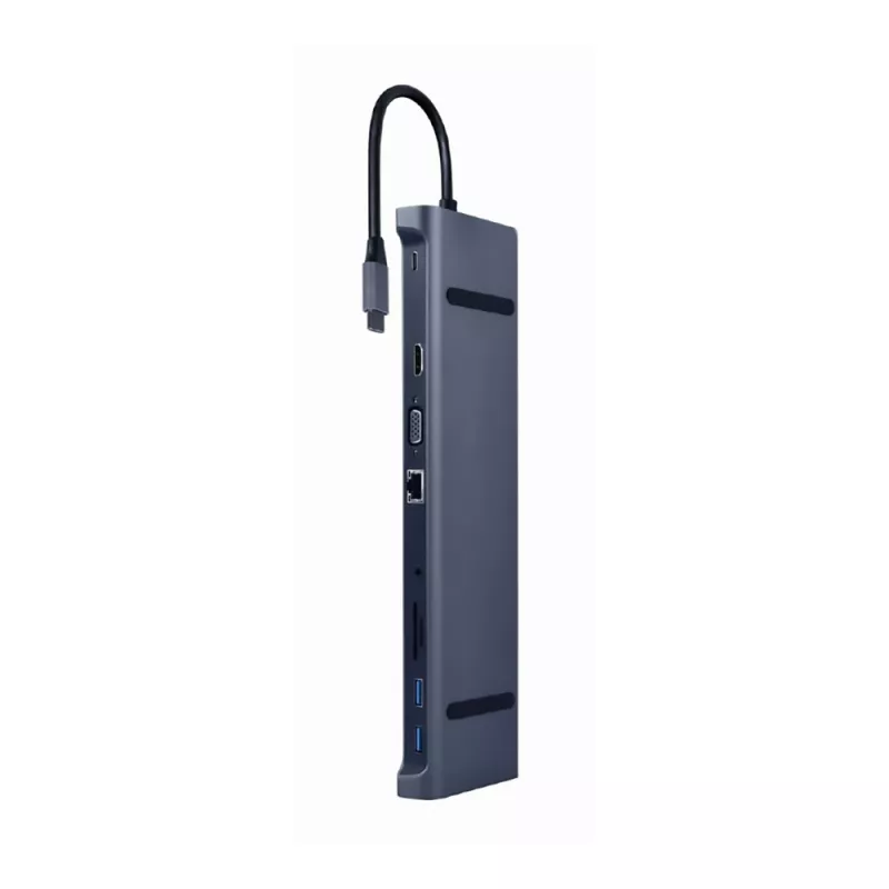 Док-станция GEMBIRD A-CM-COMBO10-01, 3xUSB 3.1, Type-C, LAN, HDMI, VGA, SD/MicroSD, 3.5mm,PD 87W