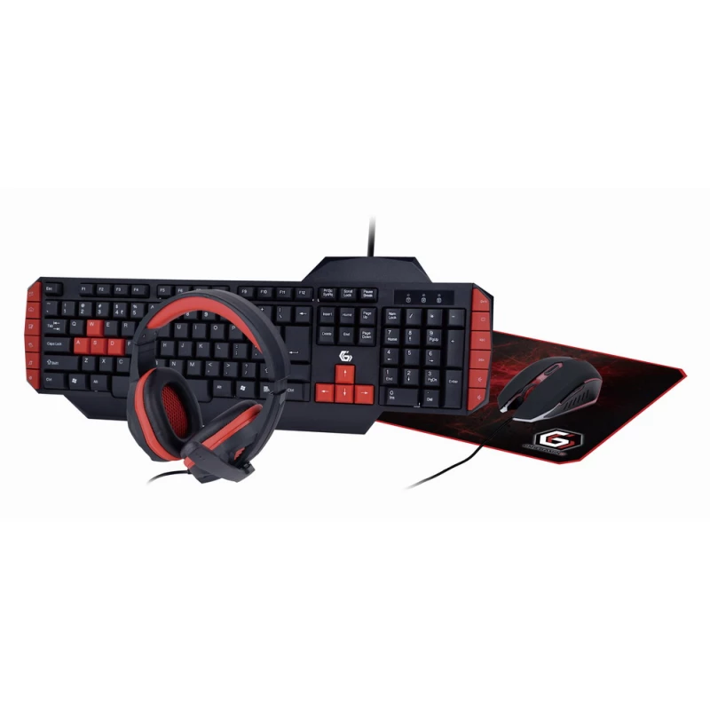 Комплект (клавиатура+мышь) GEMBIRD Gaming GGS-UMG4-02, + Mouse Pad & Headset, US Layout, USB/3.5mm