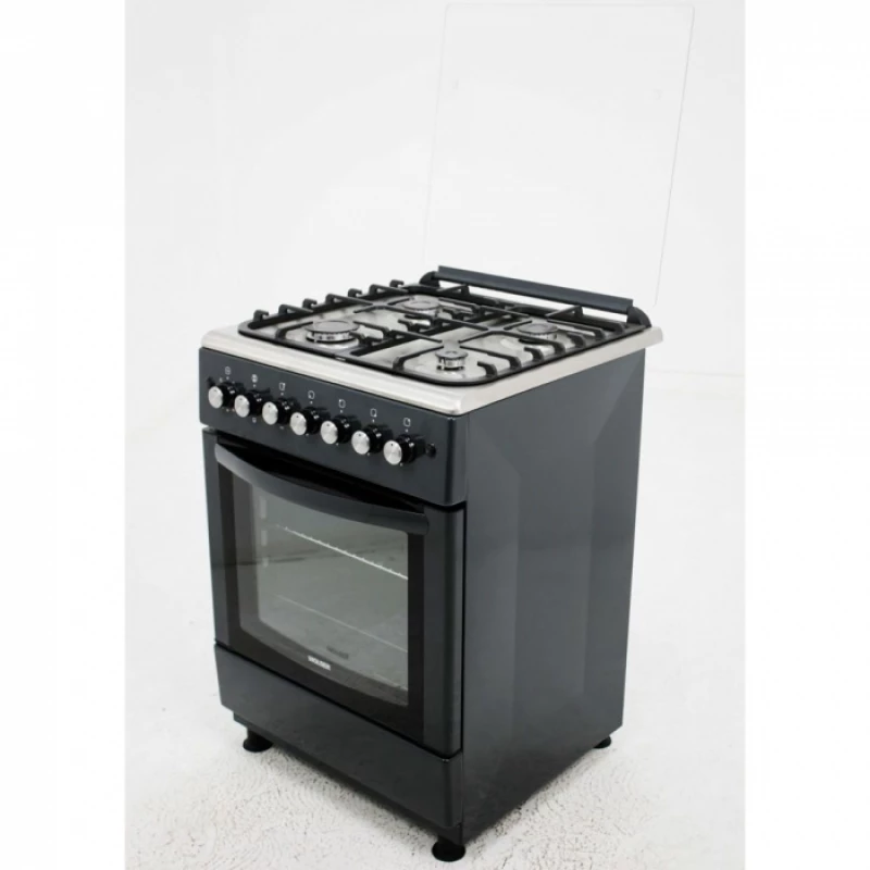 Aragaz combinat WOLSER WL-60602 GRIGE, 65 l, 4 arzatoae, Aprindere electrica, Timer, 60 cm, Argintiu