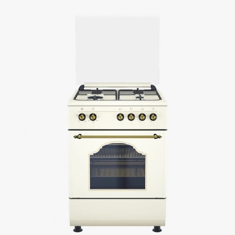 Aragaz combinat WOLSER WL-KF 60602 RUSTIC IVORY, 4 aratoare, Aprindere electrica, Grill, Timer, 60 cm, Crem