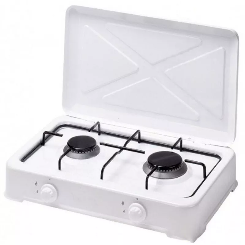 Aragaz de masa VESTA TT2/LPG/WH, 2 arzatoare, Email, Alb, Negru