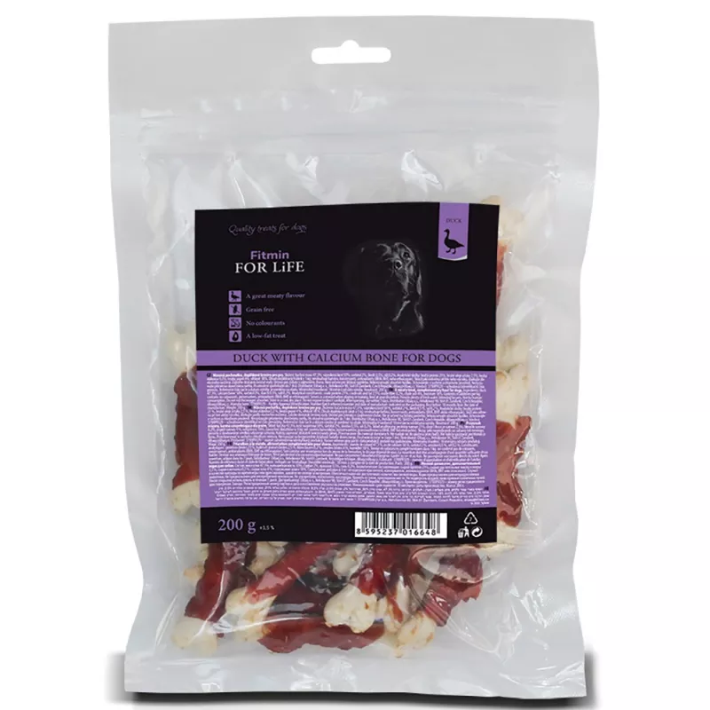 Snackuri pentru câini si pisici Fitmin FOR LIFE TREAT FOR DOGS DUCK WITH CALCIUM BONE 200G