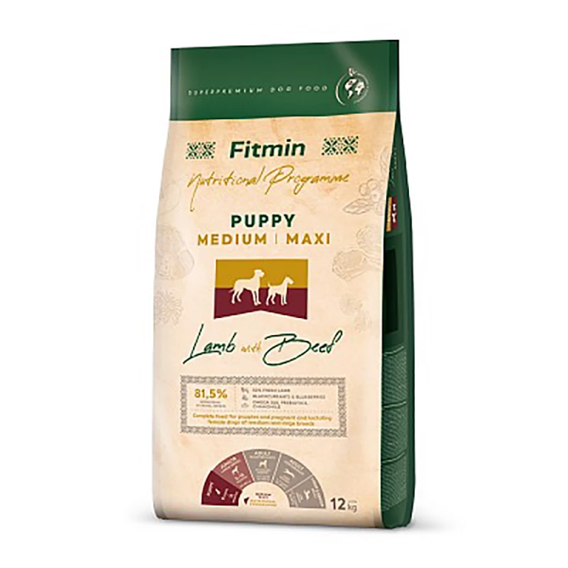 Сухой корм Fitmin dog medium maxi puppy lamb&beef, 12 кг