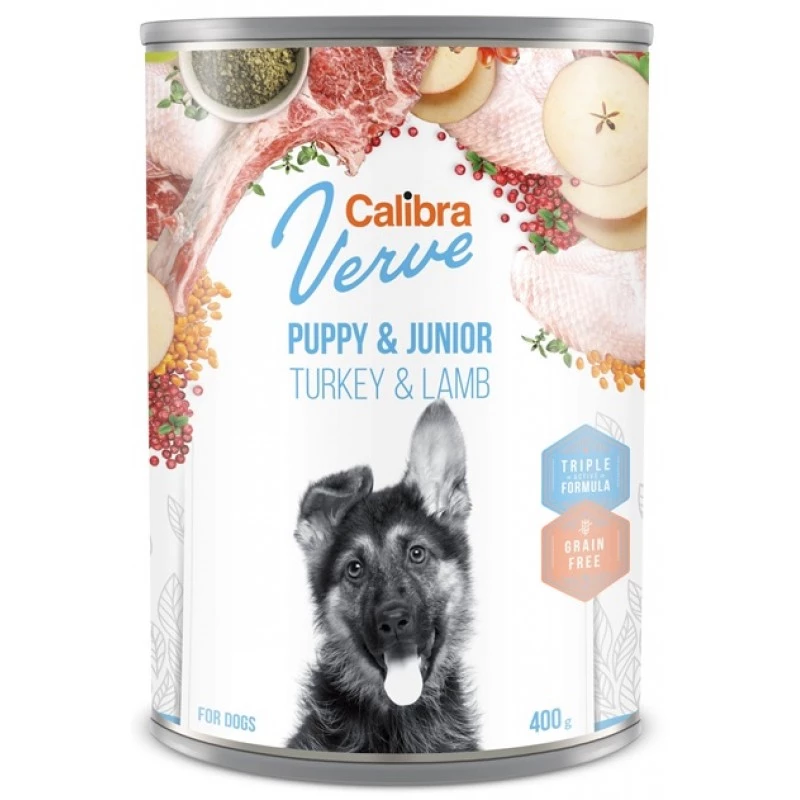 Hrana umeda CALIBRA DOG VERVE GF CAN PUPPY&JUNIOR TURKEY&LAMB 400G