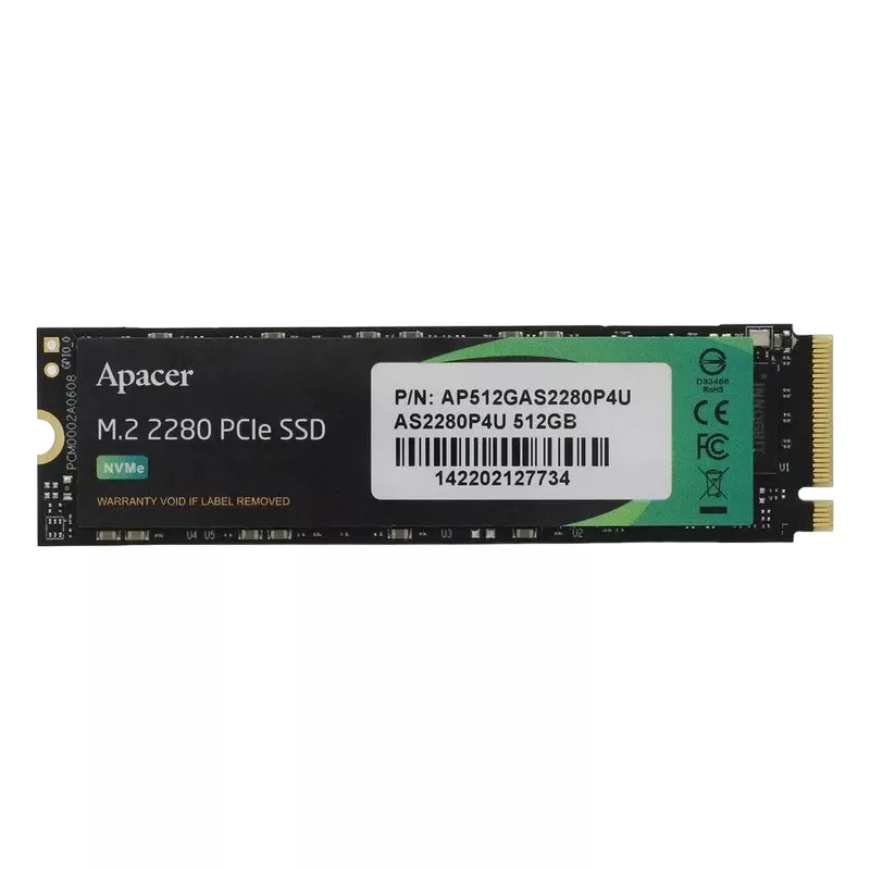 SSD APACER M.2 NVME SSD 512GB  AS2280P4U [PCIE 3.0 X4, R/W:3500/2300MB/S, 400/600K IOPS, 350TB,3DTLC]
