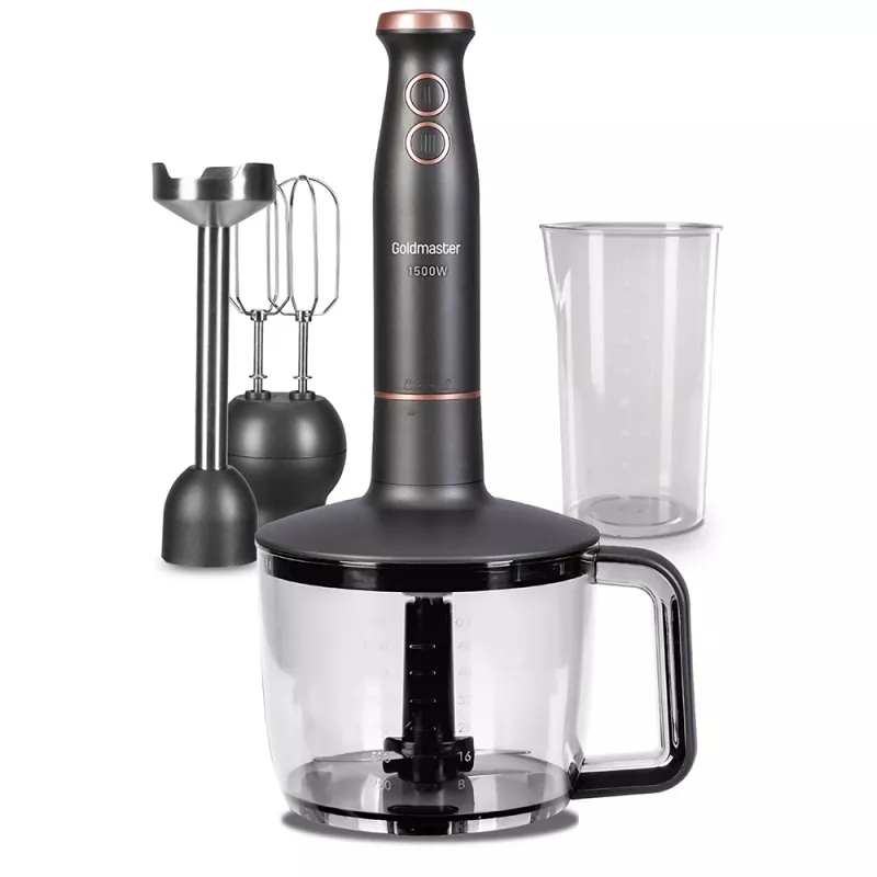 Blender GOLDMASTER GM 7273 BLACK/GOLD 1500 W, 1500 W, 1.5 l, 2 viteze, Functie Turbo, Negru, Auriu