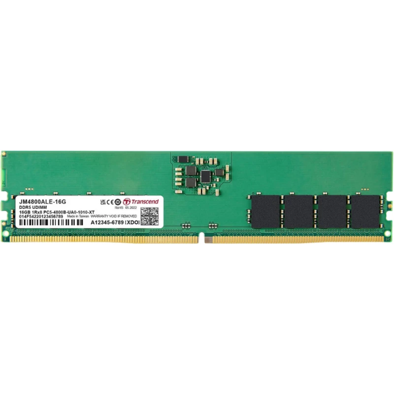 RAM TRANSCEND 16GB DDR5-4800MHZ JETRAM, PC5-38400U, 1RX8, CL40, 1.1V, ON-DIE ECC