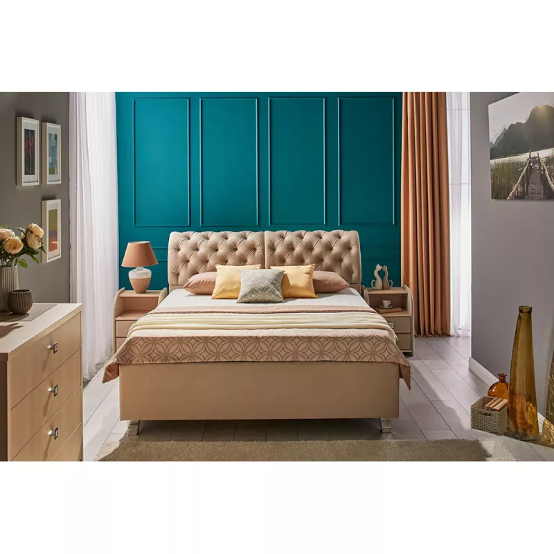 Pat Ambianta FRANKFURT 1.4 M, PAL melaminat, Stofa plusata, Bej, 140 x 200