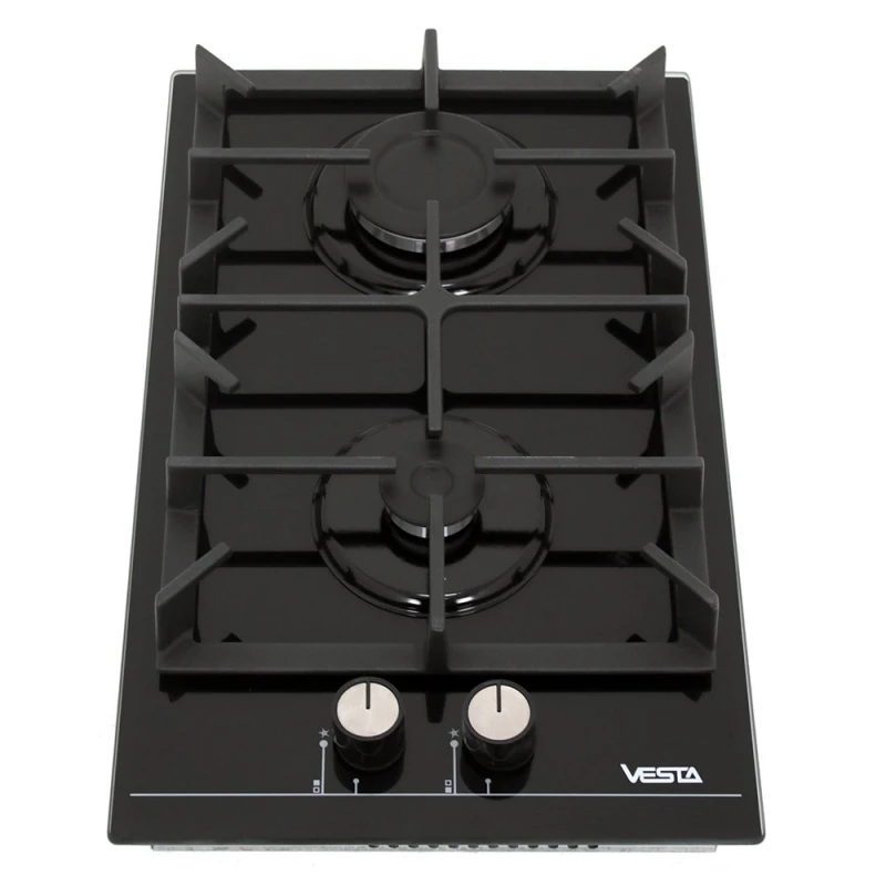Plita incorporabila cu gaz VESTA BHF3060ICG/BL, 2 arzatoare, Sticla calita, Negru
