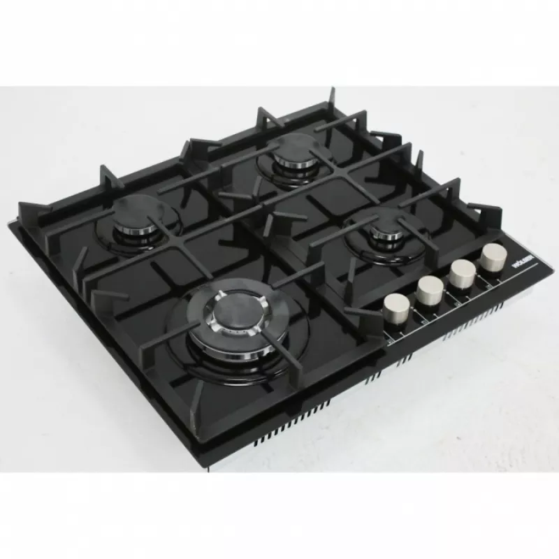 Plita incorporabila cu gaz WOLSER WL-KF 6400 BLACK GLASS FFD, 4 arzatoare, Arzator Wok, Sticla calita, Negru