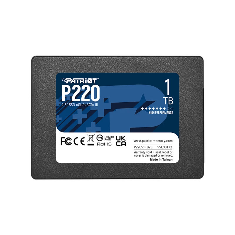 SSD PATRIOT 2,5" SSD 1.0TB P220, SATAIII, SEQUENTIAL READ: 550MB/S, SEQUENTIAL WRITE: 500MB/S, 4K RANDOM READ: 50K IOPS, 4K RANDOM WRITE: 50K IOPS, SMART, TRIM, 7MM, TBW: 480TB, PHISON S12 CONTROLLER, 3D NAND TLC