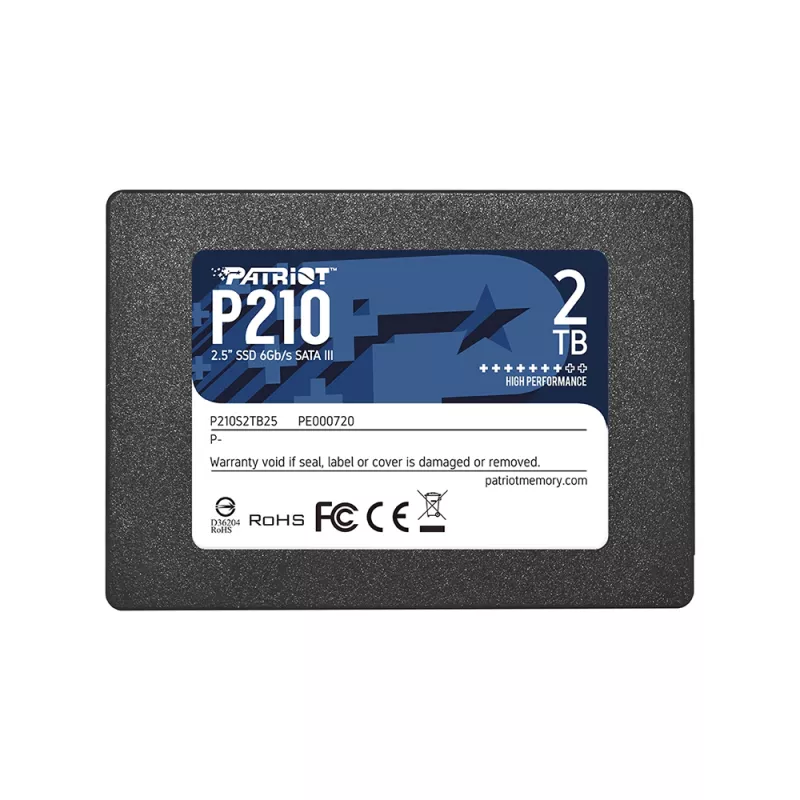 SSD PATRIOT 2,5" SSD 2.0TB P210, SATAIII, SEQUENTIAL READ: 520MB/S, SEQUENTIAL WRITE: 430MB/S, 4K RANDOM READ: 50K IOPS, 4K RANDOM WRITE: 50K IOPS, SMART, TRIM, 7MM, TBW: 960TB, SMI 2259XT CONTROLLER, 3D NAND TLC