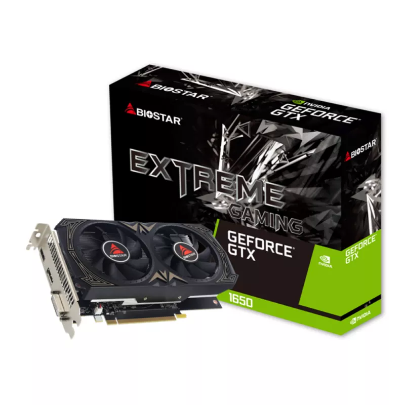 Видеокарта BIOSTAR GeForce GTX1650 SUPER 4GB GDDR6, 128bit, 1725/12000Mhz, CUDA: 896 processing, 1xDVI, 1xHDMI, 1xDP, Dual fan, Retail (VN1656SF41)