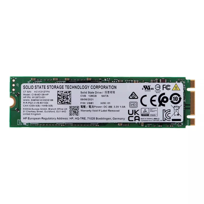 SSD KIOXIA (Toshiba) M.2 SATA SSD 128GB CVB-8D128-HP, Interface: SATA III 6Gb/s, M.2 Type 2280 form factor, Sequential Reads: 530 MB/s, Sequential Writes: 515 MB/s, Max Random 4k Read 70,000 / Write 40,000 IOPS, 3D NAND TLC, bulk (HP M12672-001)
