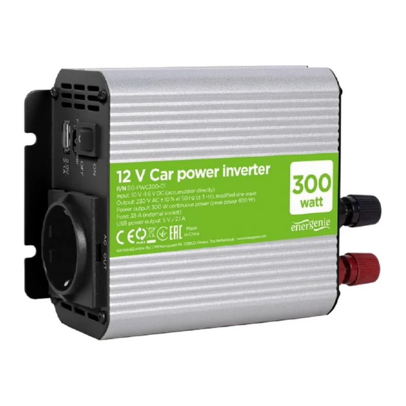 Invertor ENERGENIE EnerGenie EG-PWC300-01, 12 V Car power inverter, 300 W, with USB port