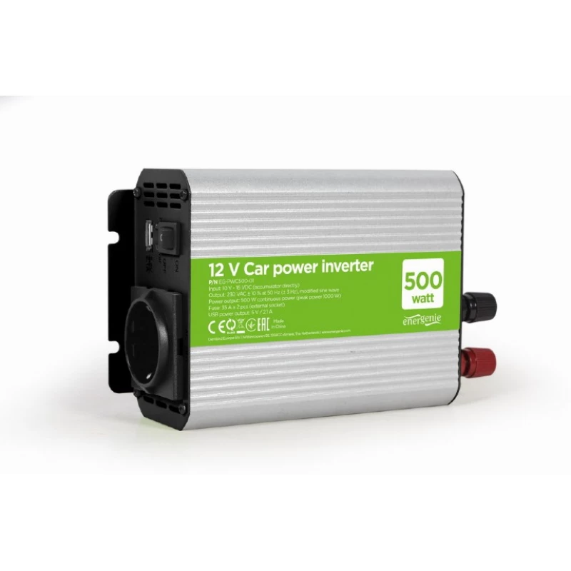 Invertor ENERGENIE EG-PWC500-01, 12 V CAR POWER INVERTER, 500 W, WITH USB PORT / 5V-1A, INPUT: 10-16 VDC (ACCUMULATOR DIRECTLY) - OUTPUT: 230 VAC +/- 10% AT 50 HZ (+/-3HZ), MODIFIED SINE WAVE