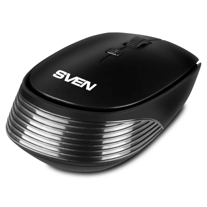 Mouse wireless SVEN RX-210W WIRELESS, OPTICAL MOUSE, SYMMETRICAL SHAPE, UP TO 1400 DPI, NUMBER OF KEYS 3+1 (SCROLL WHEEL), 1 BATTERY AA, USB, 2.4 GHZ, BLACK